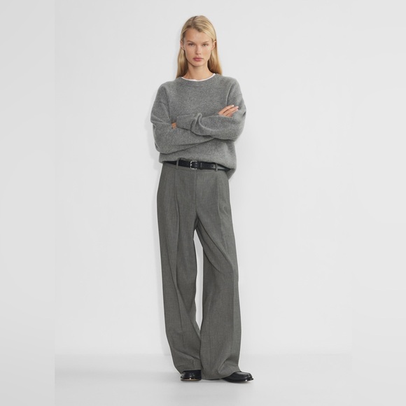 Aritzia Babaton Grey Gray High Waisted Rise Wide Leg Pleated Pants w/ Belt Loops - Picture 4 of 16